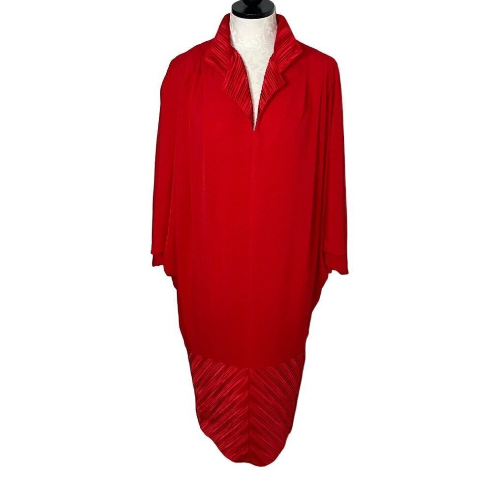 Daymor Couture Womens Dress Red Size 10 Vintage Avant Garde Batwing Pleated Zip